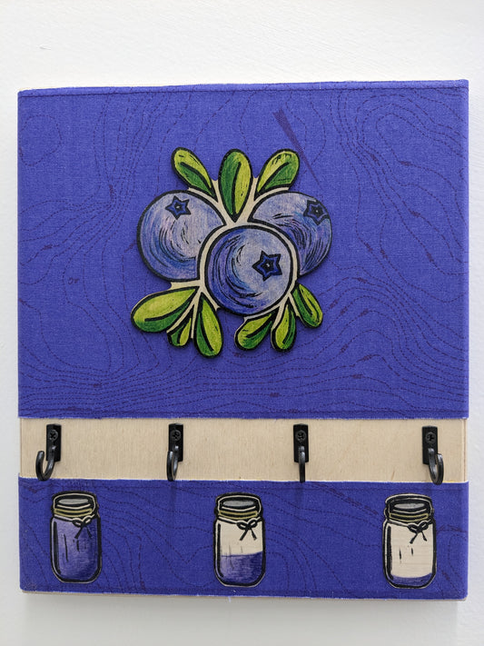 Blueberry Fabric 4 Hook Key holder - Purple Topo