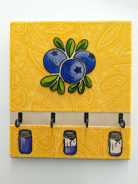Blueberry Fabric 4 Hook Key holder - Yellow