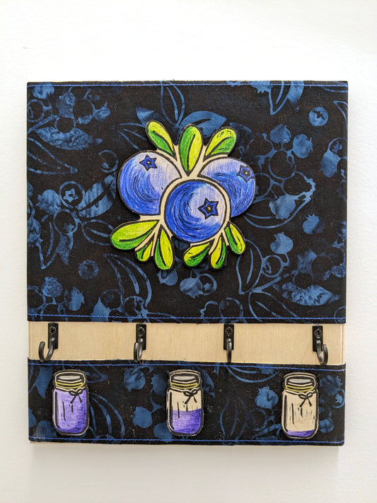 Blueberry Fabric 4 Hook Key holder - Batik